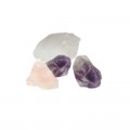 selección de piedras amatistas con cuarzo rosa y blanco