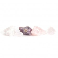 selección de piedras amatistas con cuarzo rosa y blanco