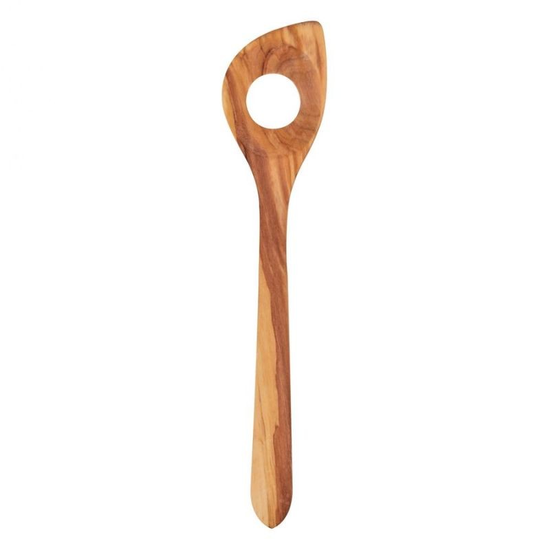 cuchara de madera de olivo con orificio para cocinar