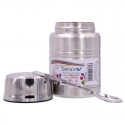 Termo de acero inoxidable porta comidas de 500 ml con su tapa abierta y la cuchara de acero