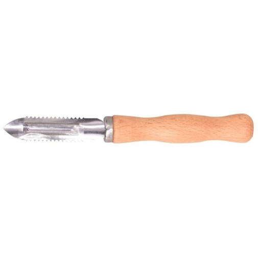 Pelador de acero inoxidable con mango de madera