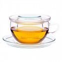 Taza de té TEA TIME con platillo y su tapa haciendo la infusión