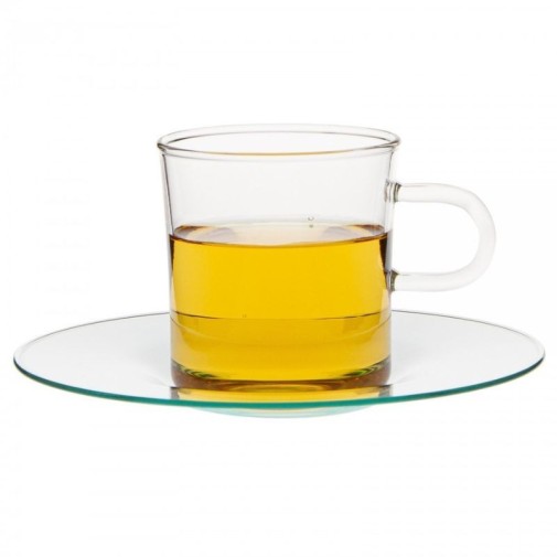 Taza de té de vidrio de borosilicato con platillo