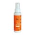Botella de protector solar de color naranja con bomba, etiquetada "Anthyllis FPS 50" y "crema fluida solar".