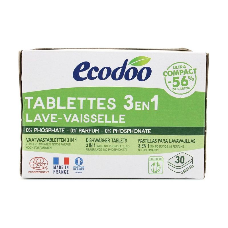 Tabletas de 30 pastillas 3 en 1 ecológicas para usar en lavavajillas de la casa Ecodoo