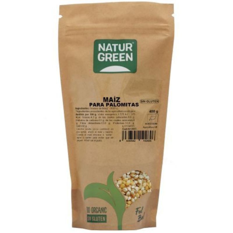 Paquete de palomitas de maíz Naturgreen con 400 g de granos de maíz para hacer palomitas caseras