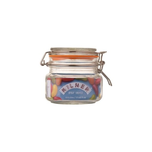Tarro redondo Clip top 500 ml Kilner con su cartel en el interior