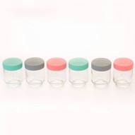 Todos los tarros de vidrio de 190 ml Kilner Kids en fila