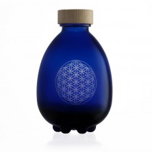Botella de vidrio azul Vitbot Egg Of Life con la flor de la vida grabada en láser cerámico