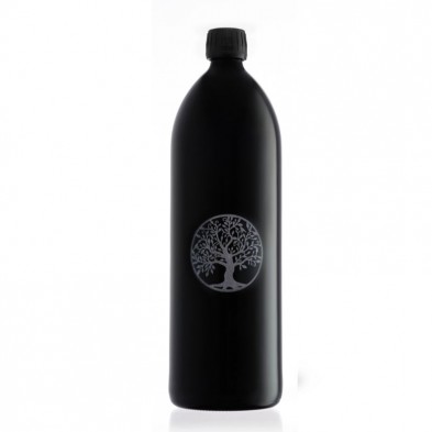 Botella de Miron Violet Glass de 1 litro con el árbol de la vida grabado con láser cerámico