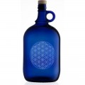 Garrafa de vidrio de murano azul 2 litros con grabado flor de la vida en láser