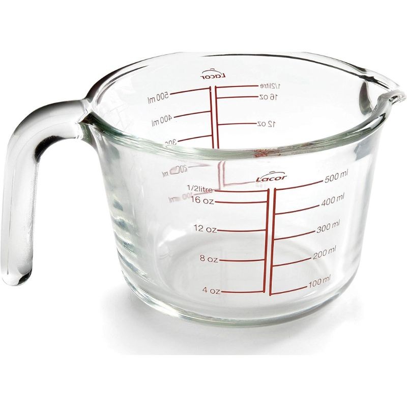 Jarra medidora de vidrio de borosilicato con mango y marcas de llenado con 500 ml de Lacor