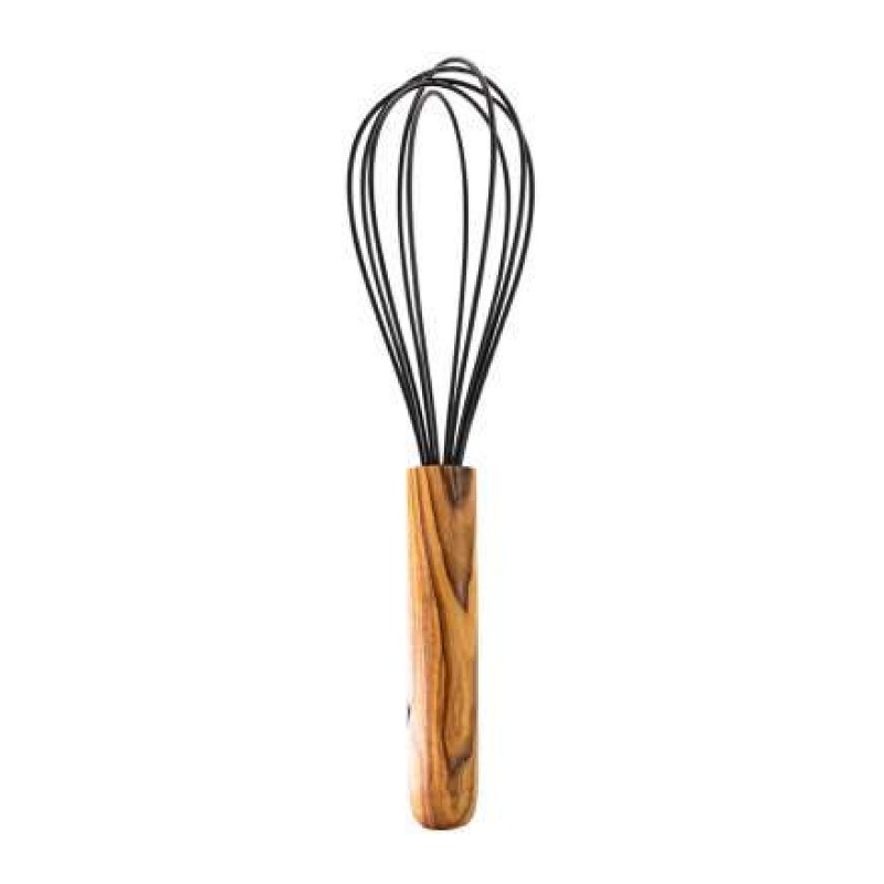 Batidor de varillas de acero revestidos de silicona con mango de madera de olivo