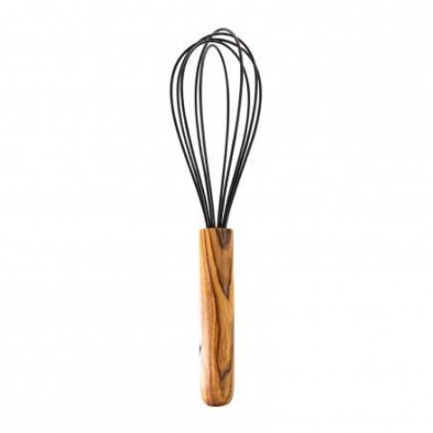 Batidor de varillas de acero revestidos de silicona con mango de madera de olivo