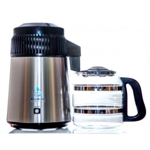 destilador de agua Megahome acero quirúrgico 316 color negro con jarra de vidrio de borosilicato