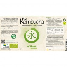Etiqueta de la botella de vidrio de Bio Kombucha Té Verde 1 litro