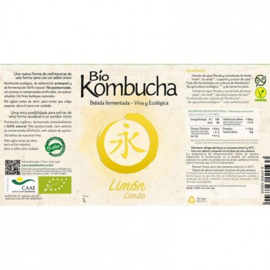 Etiqueta de la botella de Bio Kombucha de Limón de 1 litro