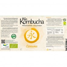 Etiqueta de la botella de 1 litro de Bio Kombucha curcuma sin pasteurizar