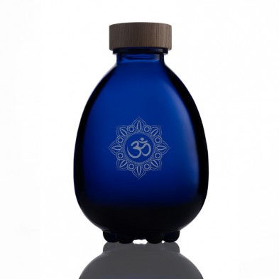 Botella de vidrio Egg of Life mandala OM Vitbot con tapón de rosca de madera
