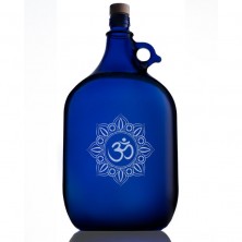 Garrafa de vidrio de murano azul 5 litros con grabado mandala y símbolo OM