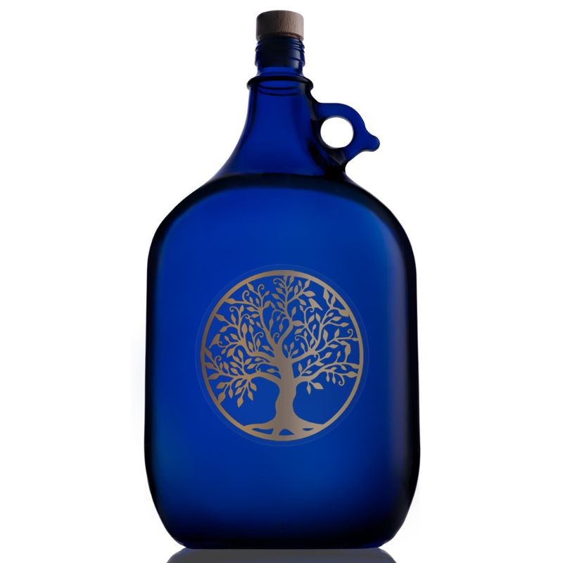 Garrafa de vidrio azul de murano 5 litros con árbol de la vida en adhesivo vinilo