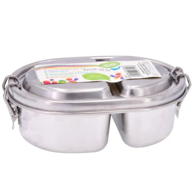 Fiambrera pequeña de acero inoxidable de la marca Biodora con dos compartimentos