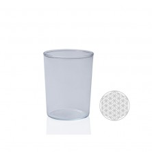 Vaso de agua de vidrio de borosilicato Flor de la Vida grabada en láser cerámico sobre la base exterior