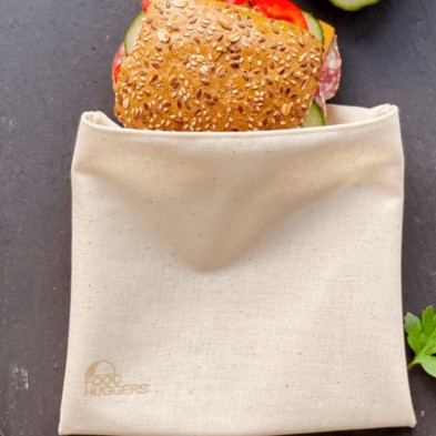 Bolsa de tela para sándwich Food Huggers con un bocata de pan de semillas Bolsa de tela para sándwich Food Huggers con un bocata de pan de semillas