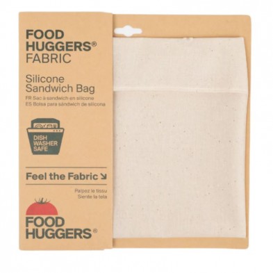 Bolsa de tela para sándwich Food Huggers con su packaging de cartón Bolsa de tela para sándwich Food Huggers con su packaging de cartón