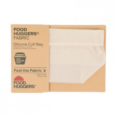 Bolsa de tela con dobladillo Food Huggers con su packaging de cartón