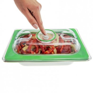 La Tapa de vacío GN 1/4 Status accionando la válvula para permitir la apertura de la cubeta La Tapa de vacío GN 1/4 Status accionando la válvula para permitir la apertura de la cubeta