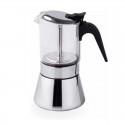 Cafetera Express SIENA Lacor de acero inoxidable, con válvula, mango de baquelita y cuerpo superior de vidrio de borosilicato