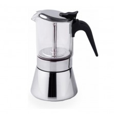 Cafetera Express SIENA Lacor de acero inoxidable, con válvula, mango de baquelita y cuerpo superior de vidrio de borosilicato