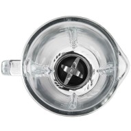 Vista superior de batidora INOX Lacor, con cuchillas y recipiente de vidrio.