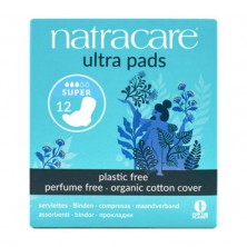 Packaging de cartón reciclado con tintes azules vegetales de las Compresas Ultra Súper Con Alas Natracare