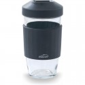 Taza de viaje de vidrio transparente con tapa y banda de silicona para mejor agarre, tapadera y de 450 ml
