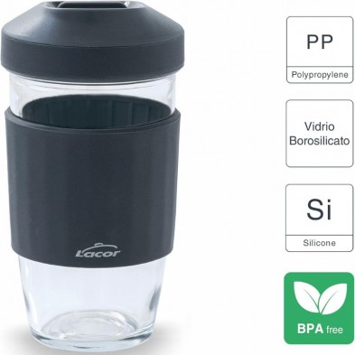Materiales seguros certificados libre de BPA para el Vaso borosilicato SERVE & GO Lacor 450 ml