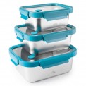Set 3 contenedores rectangulares ETERN Inox 18/10 con tapa de vidrio Lacor