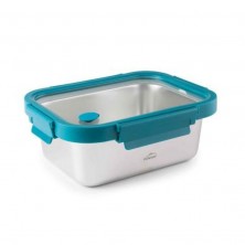 Contenedor acero inoxidable rectangular con tapa hermética de vidrio de color azul y asas Etern Lacor