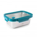 Contenedor acero inoxidable rectangular con tapa hermética de vidrio de color azul y asas Etern Lacor