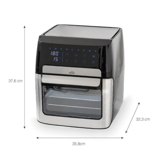 Innovadora freidora de aire digital con pantalla táctil y display de temperatura para una cocina saludable.