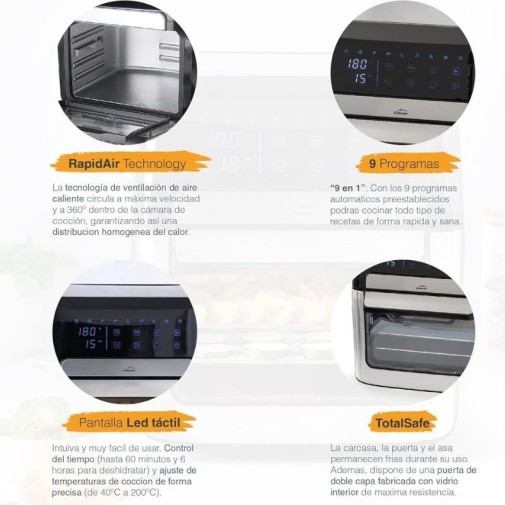 Freidora de aire Lacor dAirePro con tecnología RapidAir y 9 programas preestablecidos.