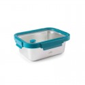 Tupper ecológico de acero inoxidable 18/10 con tapa transparente de vidrio y abrazaderas de plástico de propileno de color azul