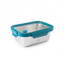 Tupper ecológico de acero inoxidable 18/10 con tapa transparente de vidrio y abrazaderas de plástico de propileno de color azul