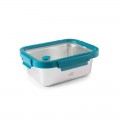 Tupper ecológico de acero inoxidable 18/10 con tapa transparente de vidrio y abrazaderas de plástico de propileno de color azul