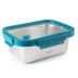 Recipiente de acero inoxidable con tapa de vidrio y abrazaderas azules de polipropileno