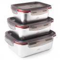 Set de 3 tuppers rectangulares ECOINOX de acero inoxidable con tapa.