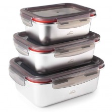 Set de 3 tuppers rectangulares ECOINOX de acero inoxidable con tapa.