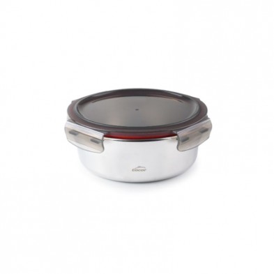 Recipiente Inox 18/10 redondo con tapa de polipropileno de color negro y rojo con capacidad de 690 ml ECOINOX Lacor