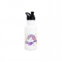 Botella de acero inoxidable con diseño de unicornio tocando guitarra.